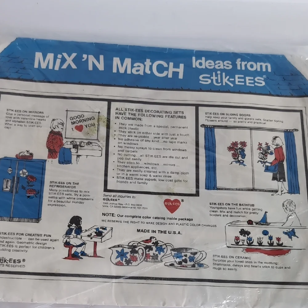 Vtg Stik-EES Vinyl Window Decals Clings1992 NIP Six Colors Make Your Own!